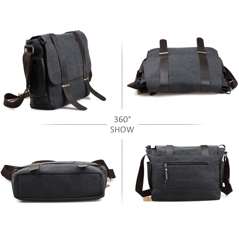 Scione männer Leinwand Messenger Taschen Vintage PU Leder Büro Aktentasche Reise Schule Teenager Schulranzen Schulter Tasche