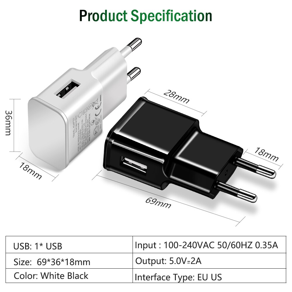Olaf 1 USB Charger 5V1A 5V2A USB Travel Charger Wall Charger Adapter EU Plug Voor iPhone 7 Samsung S8 Plus mobiele Telefoon Laders
