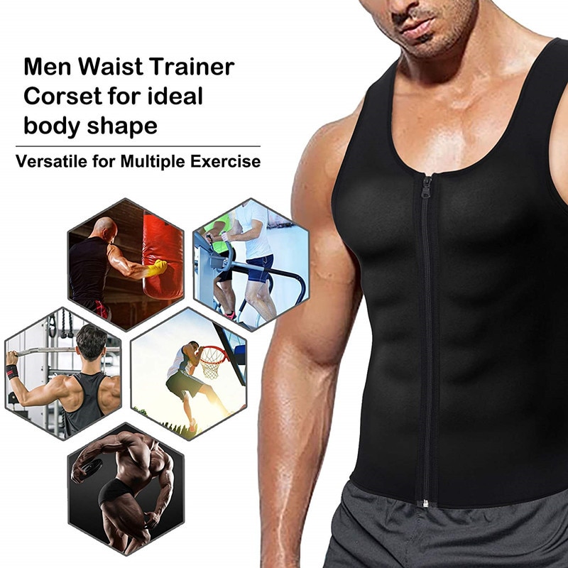 Brand Mens Undershirts Sleeveless Silver Coating Sweat tank top tees Shirt Body Shaper Zip Shirt Men Sauna Suit gym clothing