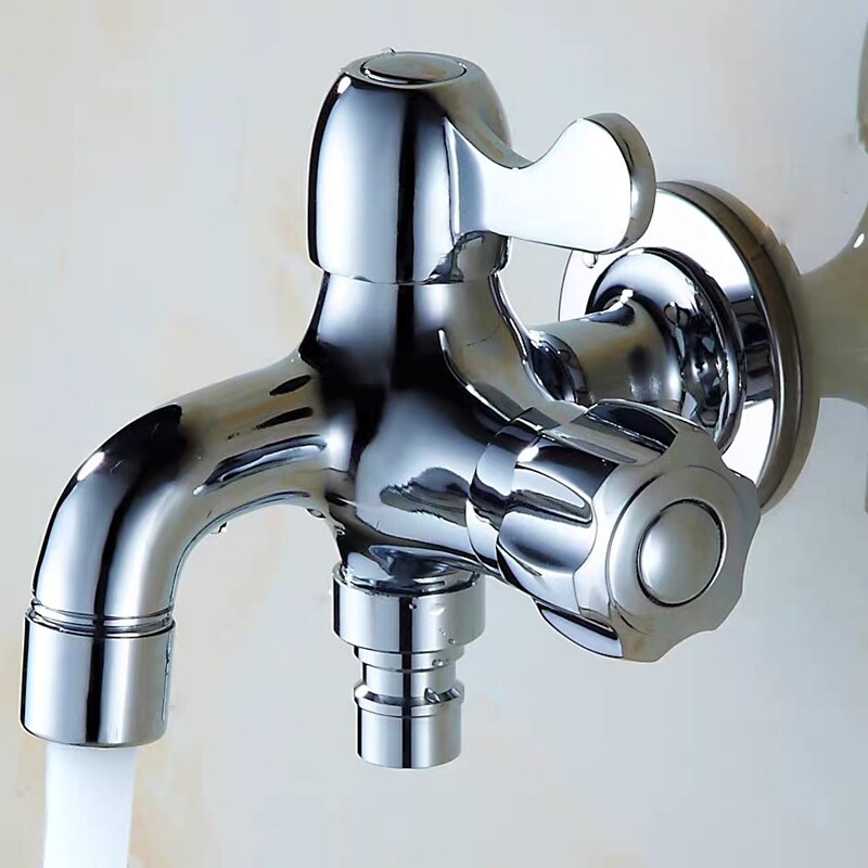 Grifos de latón cromado montado en la pared doble salida de agua de Control de jardín grifo de lavadora baño Baño mopa piscina grifos