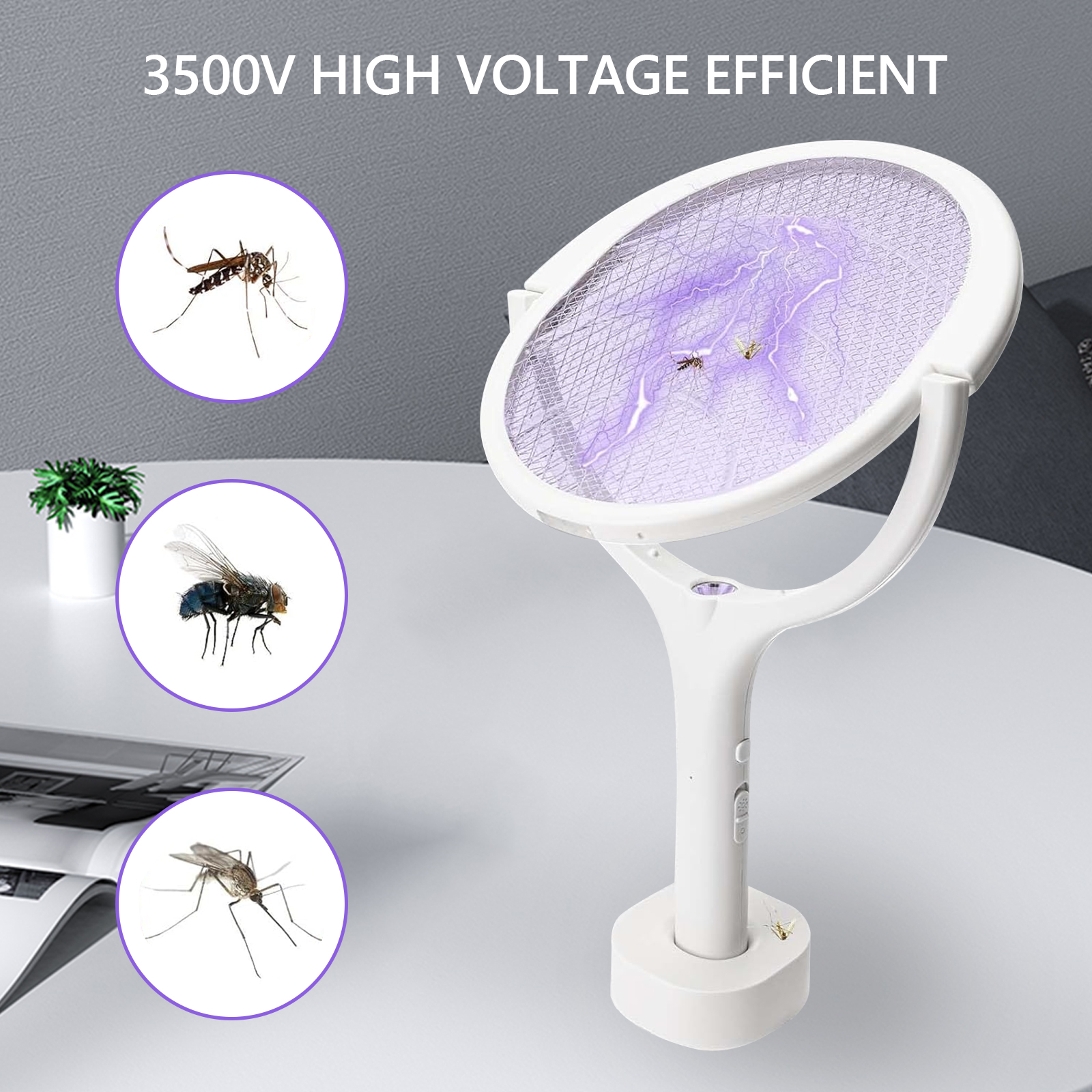 Poderosa raquete elétrica mata-moscas com proteção de malha de segurança para controle de mosquitos