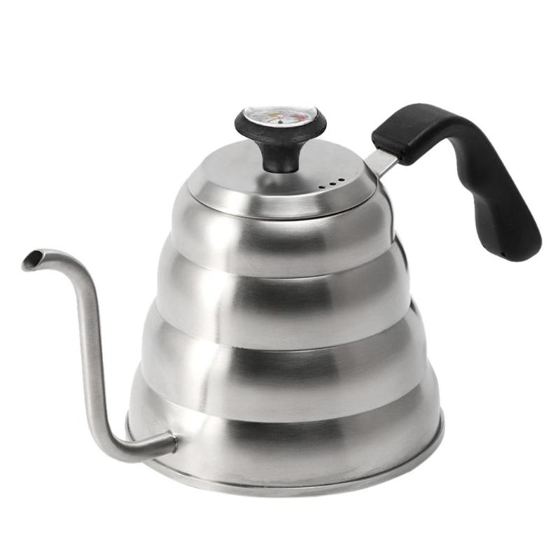 1L/1.2L Stainless Steel Drip Coffee Pot Pour Over Coffee Kettle For Kitchen Home Cafe Coffee Kettle With Thermometer: 1.0L