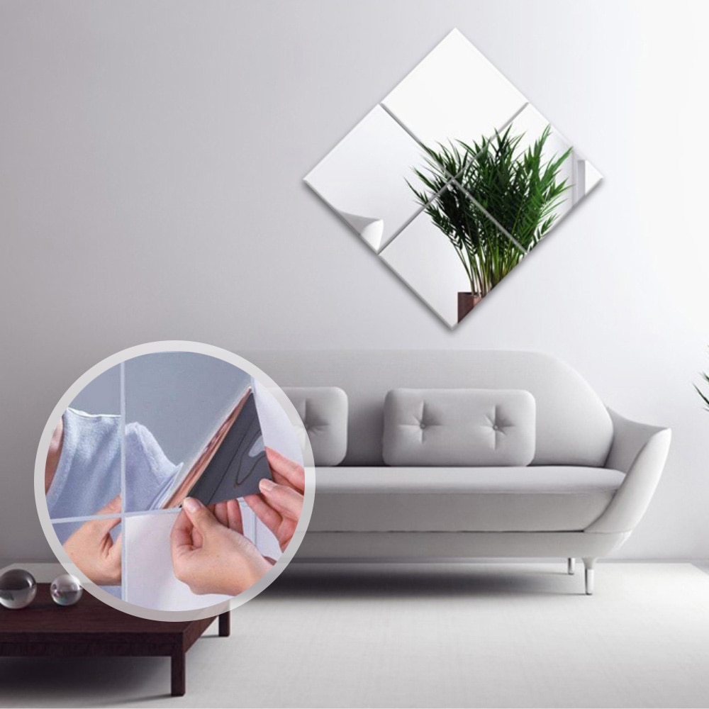 Espejos adhesivos fondo de pared para baño, hogar, vinilo, arte, Mural, decoración para habitación, autoadhesivo, películas para muebles, espejo