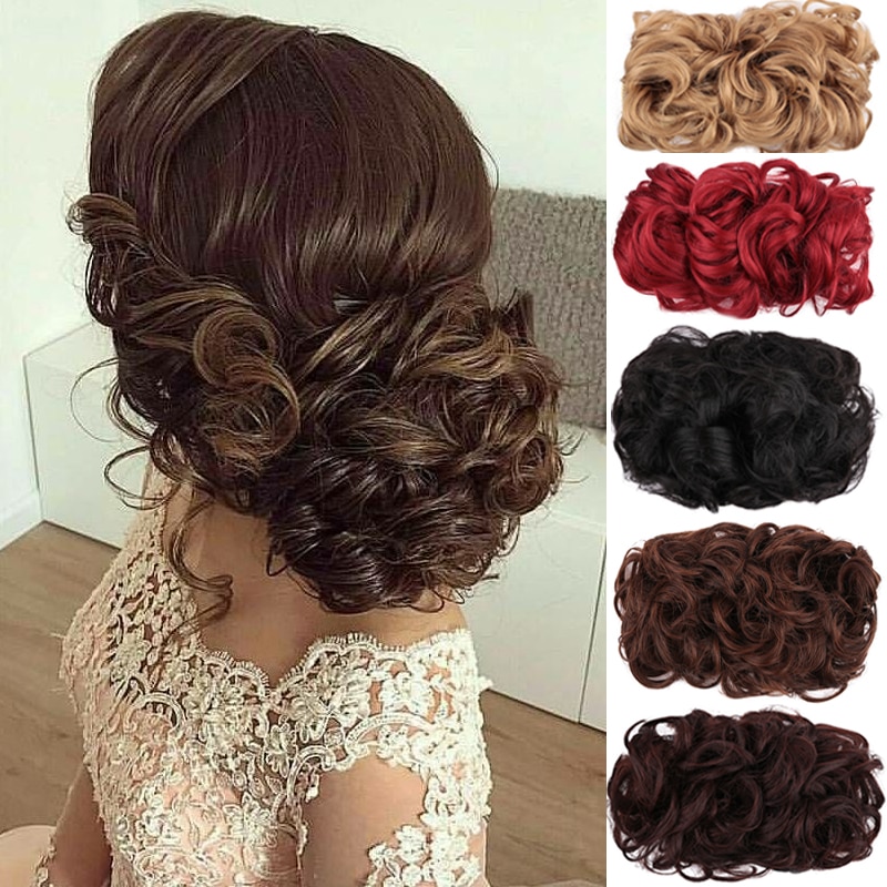 DIANQI Hair Clip in Synthetic Hair Extension Curly Chignon Wedding Elastic Rubber Band Hair Chignon Bun Hair Accessories 5.0