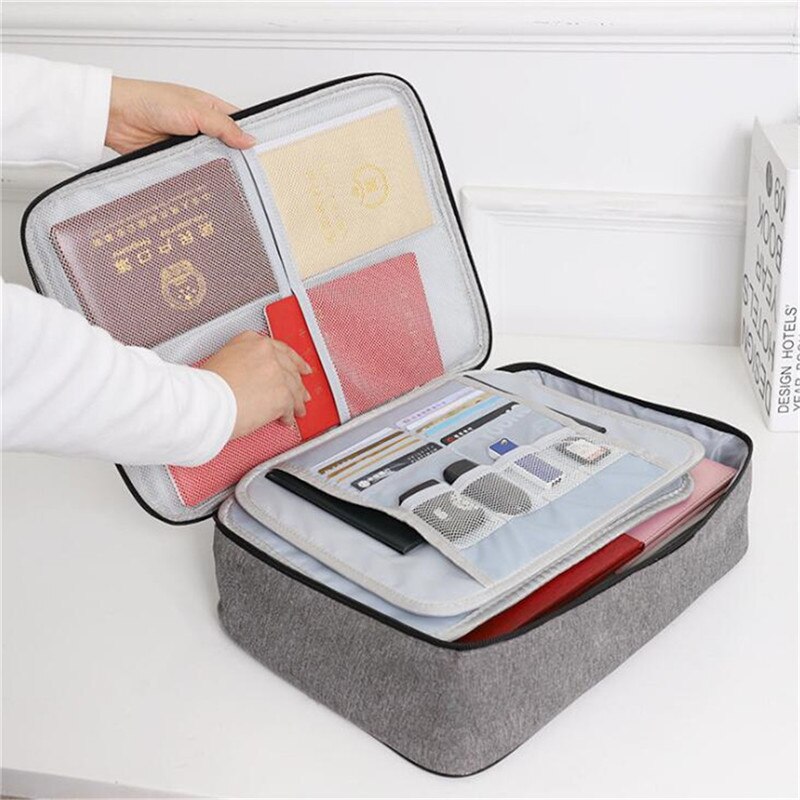 Document Bag Large Capacity Double-layer Tie Polyester Multifunctional Storage Bag Passport Family Travel Document Bag
