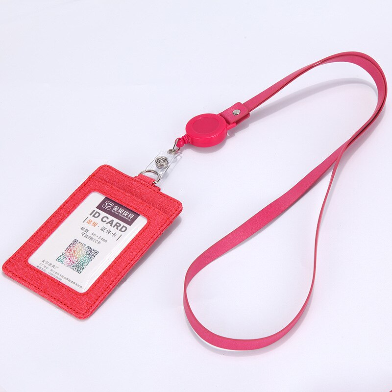 Work Badge Business Card Holder Men Women Worker with Rope Retractable PU Leather Employee Name ID Card Case Lanyard: Retractable pu rope7