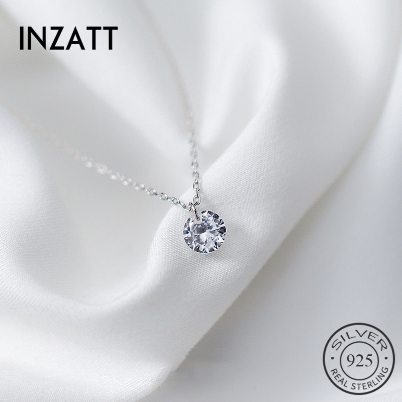Softpig ægte 925 sterlingsølv vedhæng halskæde rund krystal fine smykker til kvinder romantisk engagement tilbehør