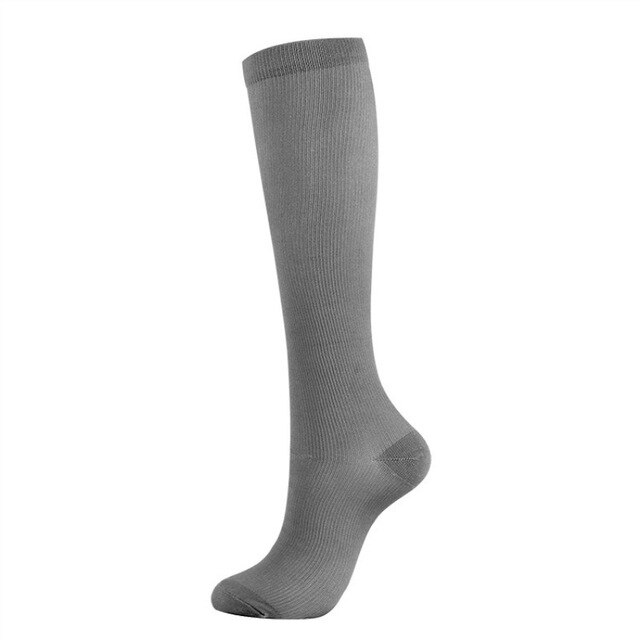 Anti-Fatica Degli Uomini di Sport Donne di Compressione Calzini e Calzettoni Fit Per Le Vene Varicose Gravidanza Edema Nero Dolore di Alta Calze e Autoreggenti UE 35 -46: QYSZ03-Gray / S/M