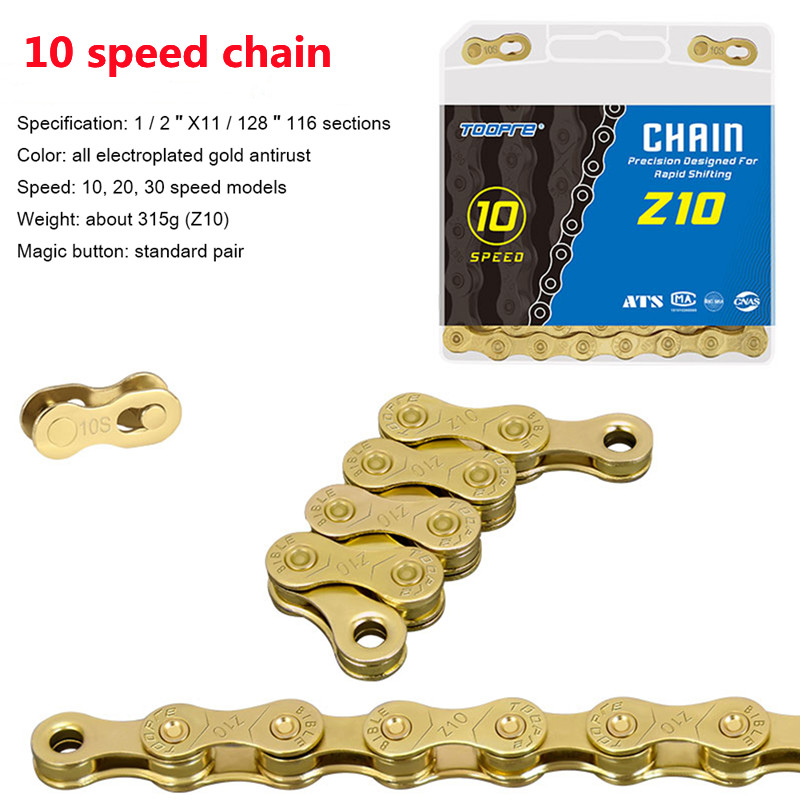 Bicycle Chain 6 7 8 9 10 11 12 Speed MTB Bike Electroplated Silver Chain Road Bicycle Chains Part 116 Links: 10  Speed golden