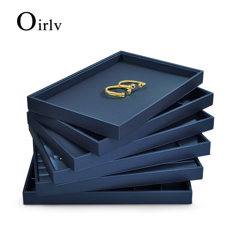OIRLV – plateau à bijoux en cuir, 12/24 grilles, présentoir bleu pour bague, collier, Bracelet, emballage, organisateur de bijoux