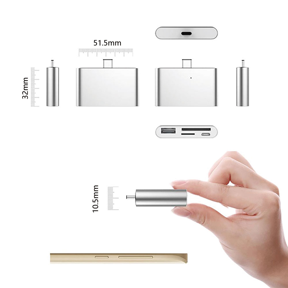 Mini USB C Hub, SD TF Card Reader, Aluminum USB C Adapter Smart OTG Reader for Laptop Tablet Smartphone