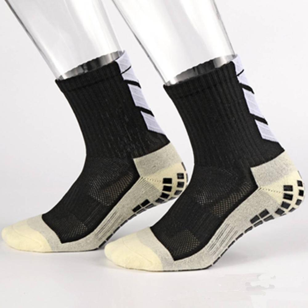 Anti-Slip Breathable Sports Socks Men Cotton Breathable Absorb Sweat Fast-Dry Football Rubber Soccer Running Cycling Sock: Black