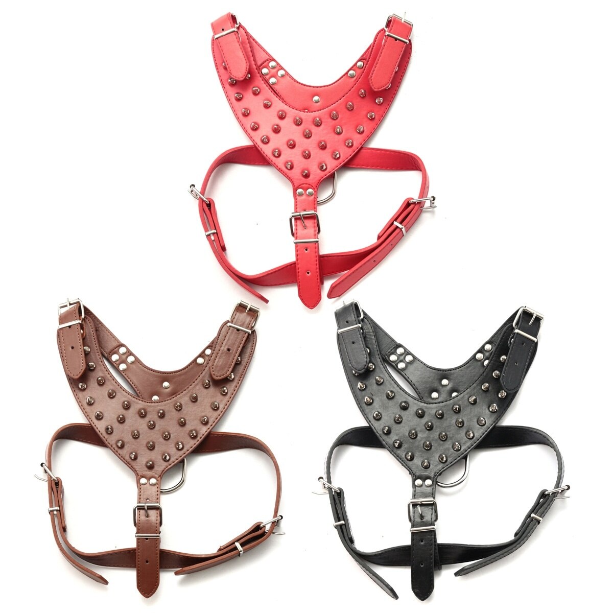 Hundegeschirr, Halsband & Leine Aus Leder Mit Nieten – Set In Weiß, Größe XL Für Große Rassen