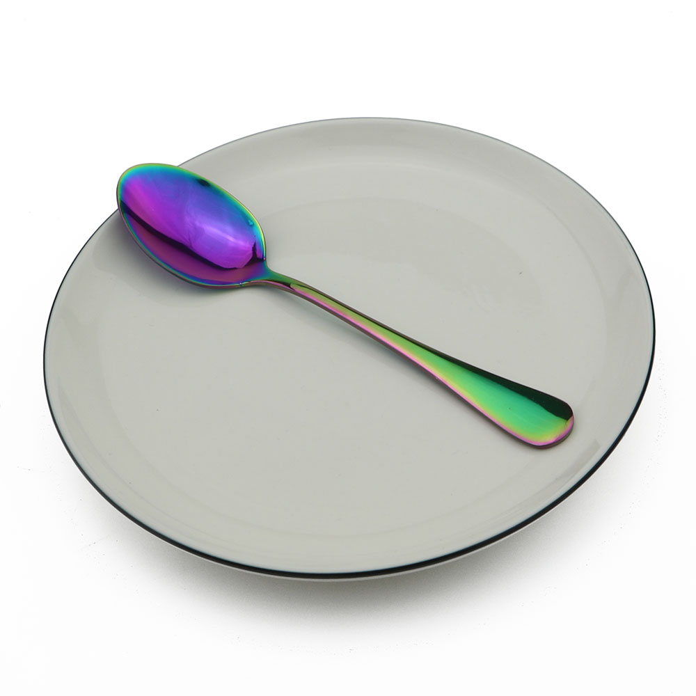 Färgglad regnbåge svart 304 rostfria sked servisset kaffeskedar dessert stir soppa silverservis set 1pc: Regnbåge