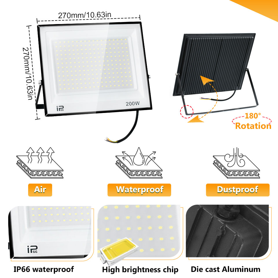Foco LED impermeable IP66 220V 20W 30W 50W 100W 150W 200W 300W reflectores para exteriores iluminación de cartelera de fábrica al aire libre