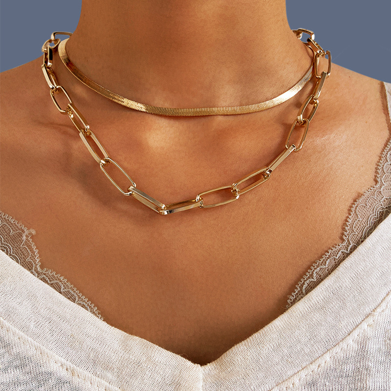 Collar de cadena de eslabones de acero inoxidable Punk Simple para mujer, tendencia callejera de Hip Hop, collar para hombre, de joyería: Rojo óxido