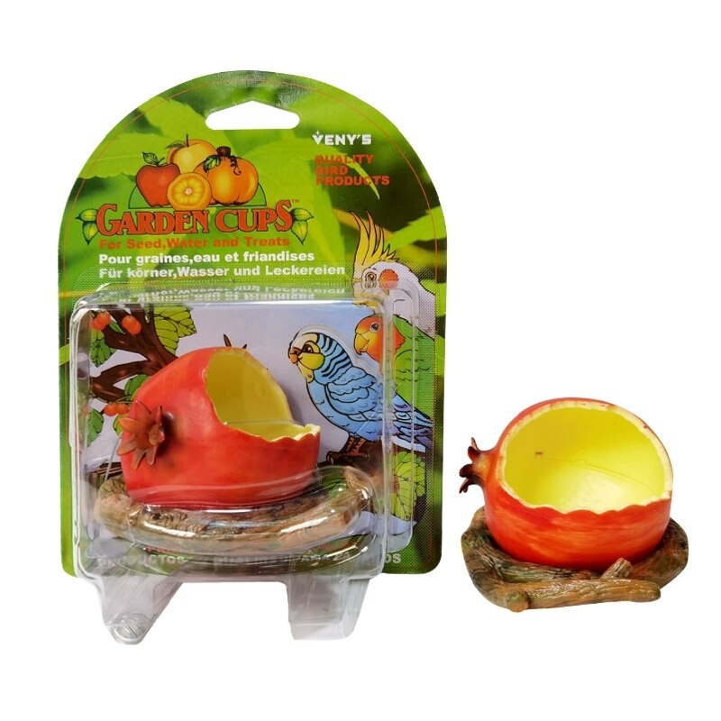 Comedero para aves, alimentador de frutas para loros, forma de fruta simulada, cuenco de Material plástico, caja de comida para naranja/granada