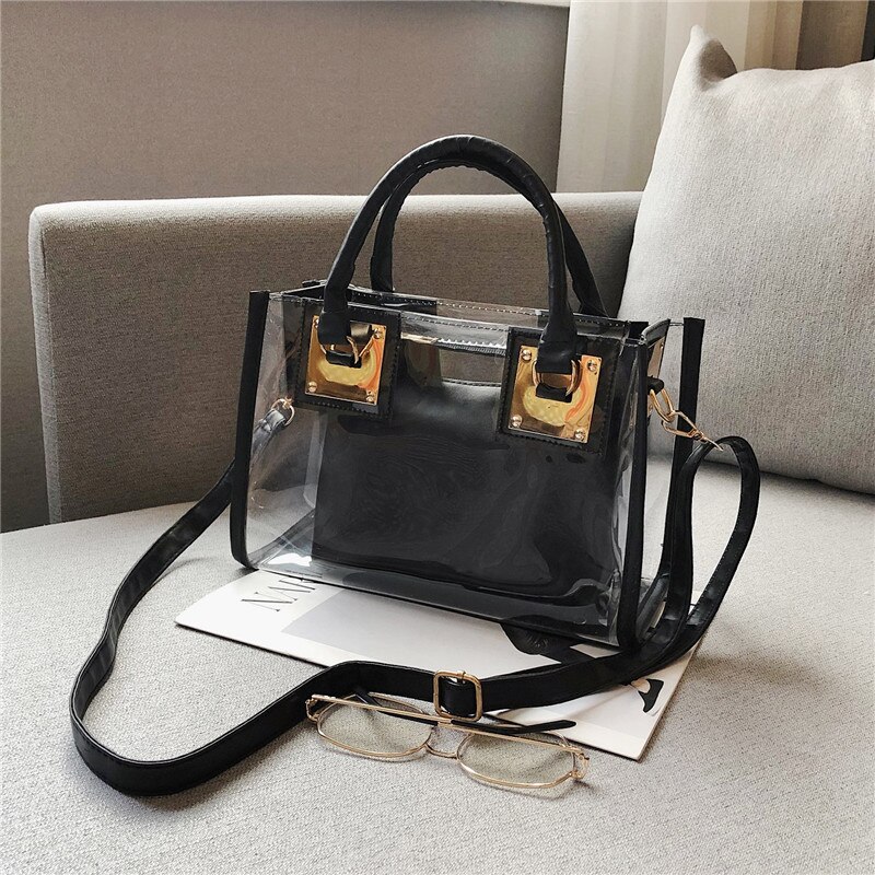Strand Tasche Schulter Tasche Hand Tasche Schulter unterschiedlich Größe Taschen transparent Gelee Frauen'S Tasche: schwarz