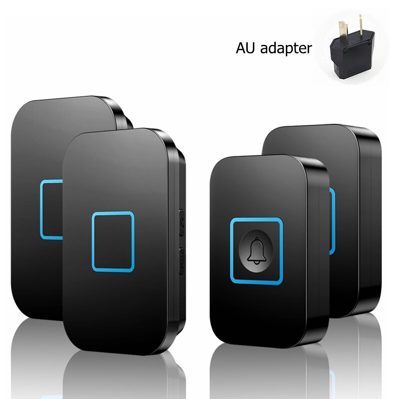 Intelligent Wireless Waterproof Doorbell 2 Button 2 Receiver US EU UK Plug 300M Remote Smart Home Door Bell Battery 60 Chimes: black 2x2 AU
