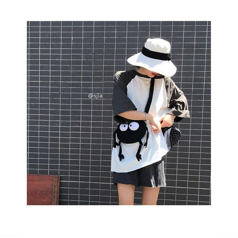 Nicemix streetwearwomen lærred messenger tasker sjov sød grim sød lille taske en-skulder lille sort uld briket stil
