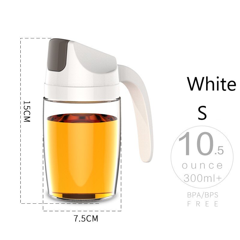 Distributeur de bouteilles d'huile en verre, étanche, à rabat automatique, huile d'olive, vinaigre, condiments, Transparent, accessoires de cuisine: 300ml White