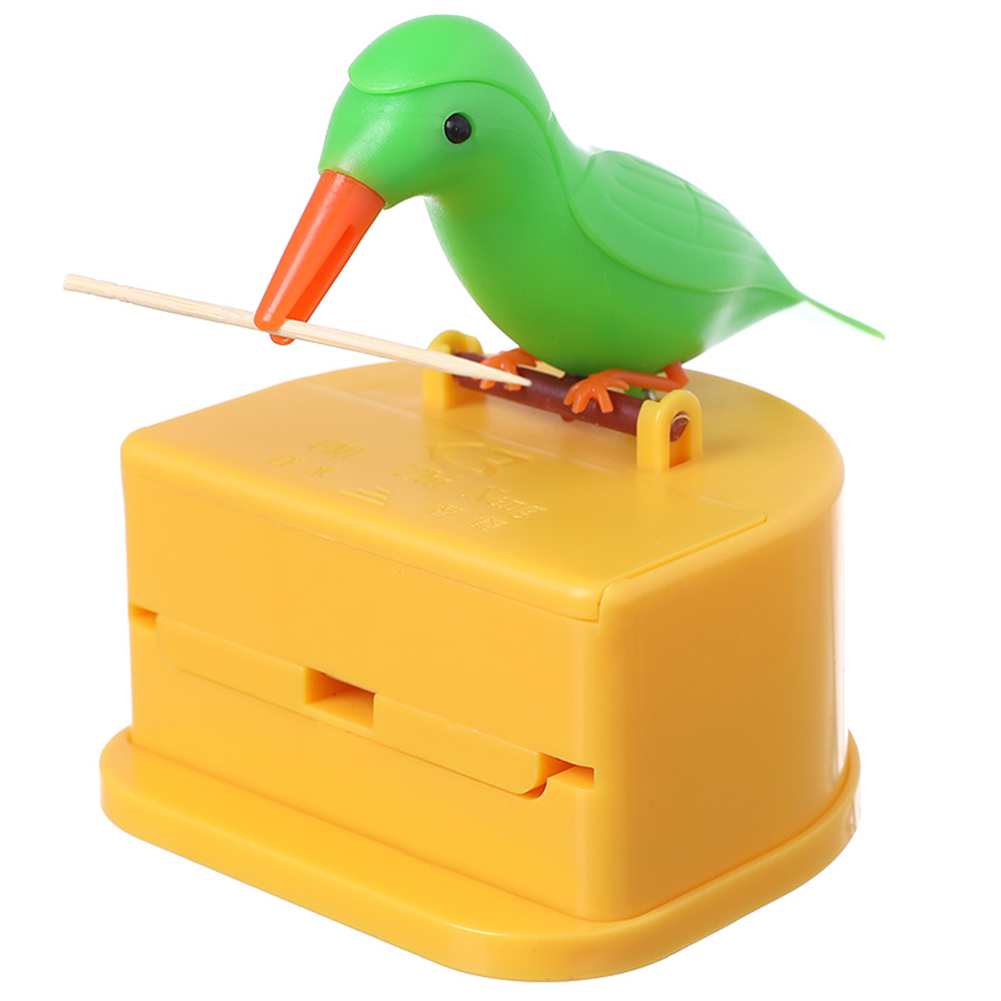 Tandenstokers Houder Leuke Vogel Intelligente Automatische Tandenstoker Dispenser Doos Huishoudelijke Reiniging Tanden Secret Stash Tandenstoker Case: YELLOW