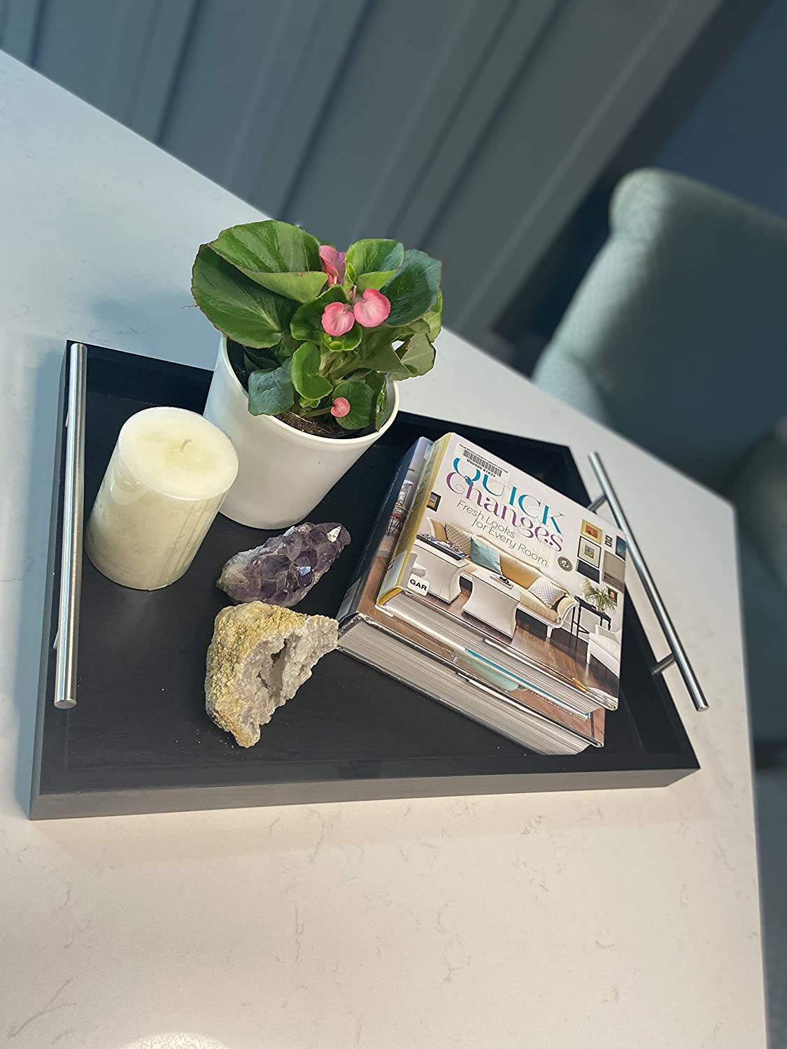 Decorative Coffee Table Tray With Metal Handle -breakfast Bed TV Remote Control Tray Dinner Plates