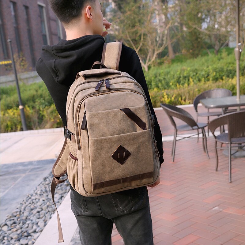 Chuwanglin afslappet lærred mandlige rygsække 15 tommer laptop rygsæk preppy stil skoletasker stor kapacitet rejsetaske  a7371