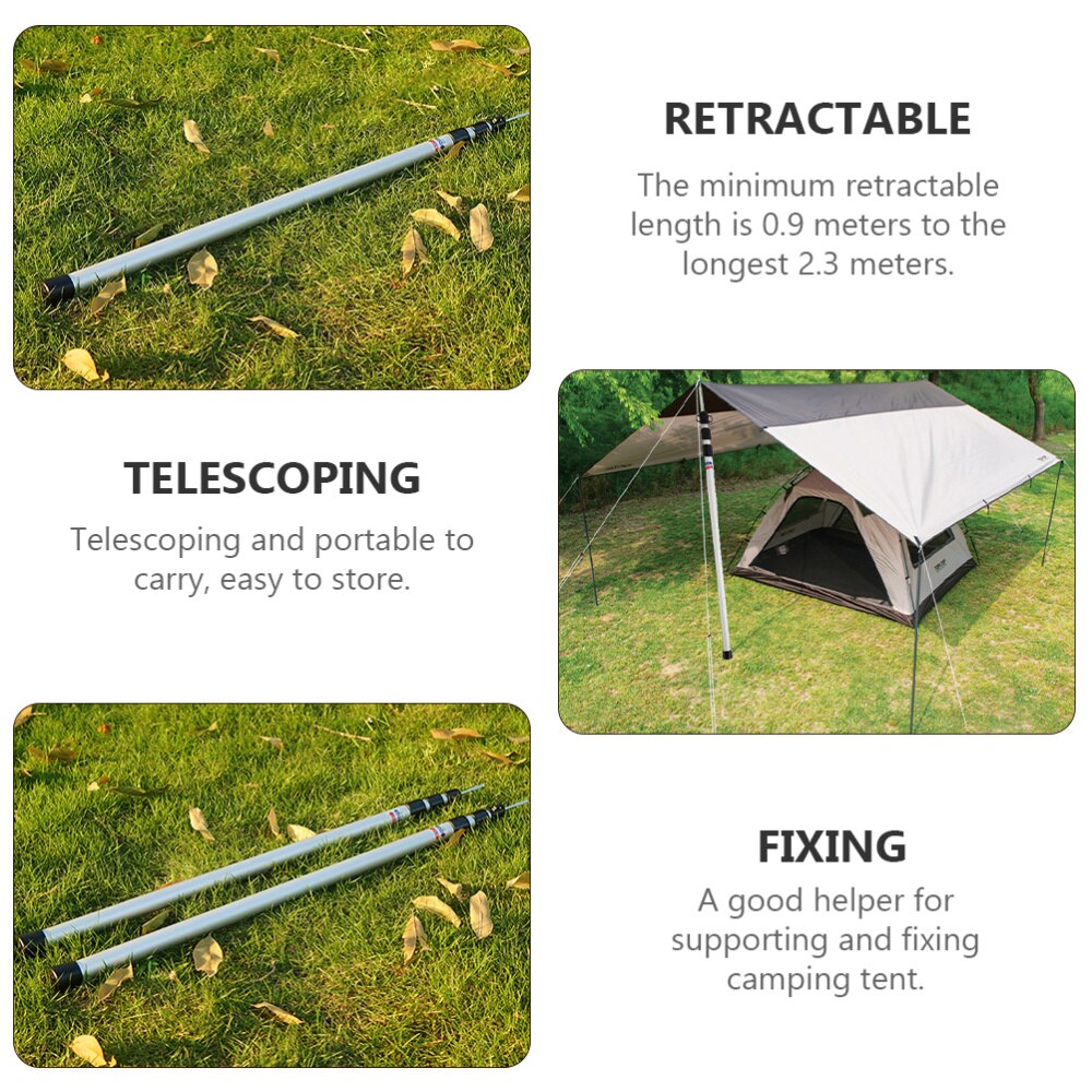 1 Set Adjustable Tarp Pole 3-Section Tent Pole Telescoping Canopy Support Rod