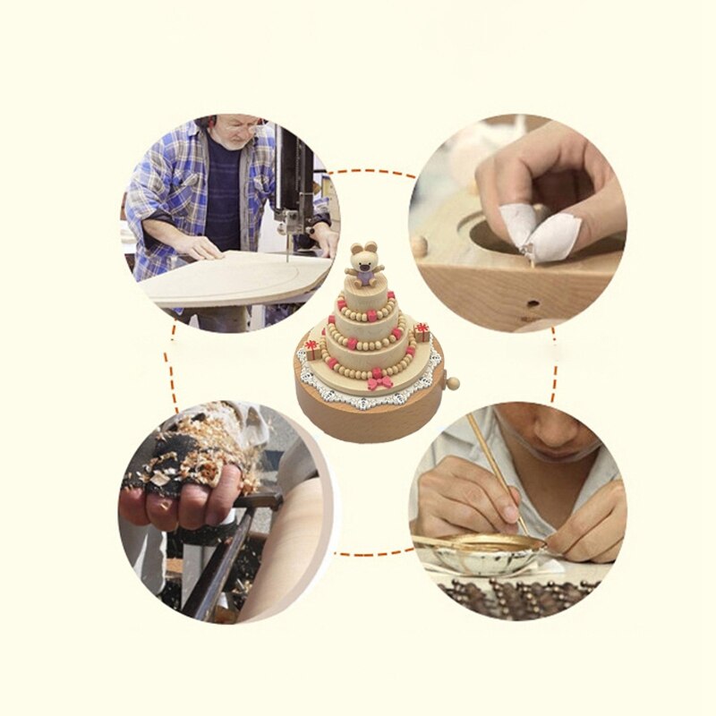 Carousel Musical Boxes Wooden Music Box Crafts Birthday Vintage