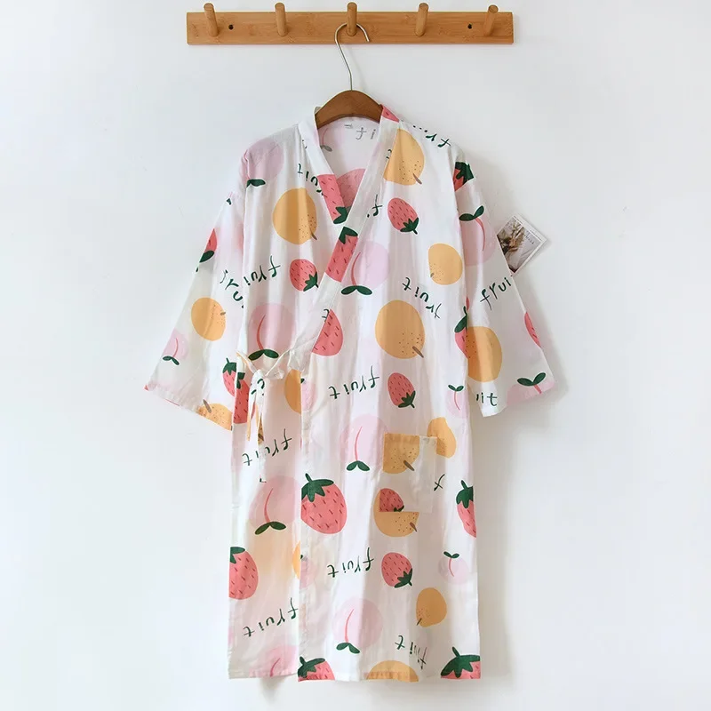 Albornoz tipo kimono de algodón para mujer, ropa de casa holgada, pijamas, batas para mujer, cárdigan estampado multicolor, ropa para dormir, bata para mujer