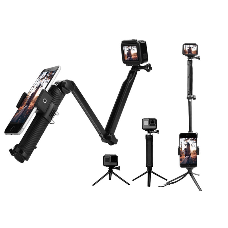 Selfie Stok 3-Way Hand Grip Arm Monopod Pole Statief voor GoPro Hero 7 6 5 4 3 + xiaomi YI 4 K SJCAM EKEN Actie Camera Accessoires