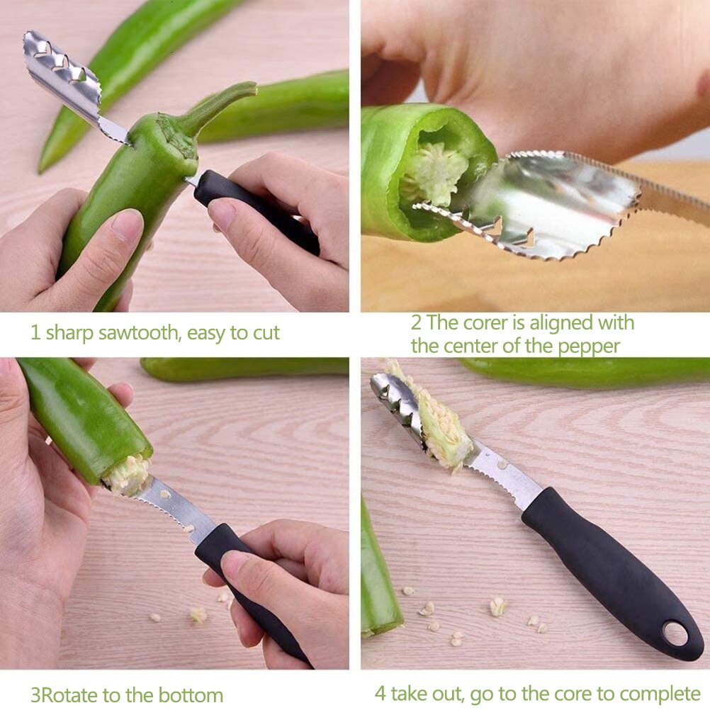 Stainless Steel With Plastic Handle Pepper Core Remover Chili Pear Fruits Vegetables Slicer Peeler Kitchen Accessories Tools