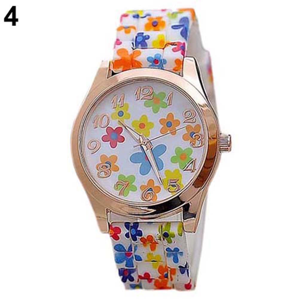 Mode Vrouwen Bloemenprint Silicon Band Arabische Cijfers Wijzerplaat Quartz Horloge Armband: 4