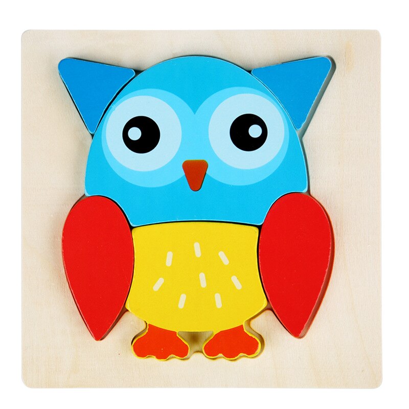 Baby Toys Wooden 3D Puzzle Cartoon Animal Intelligence Kids Early Educational Brain Teaser Children Learning Jigsaw Toys: Owl