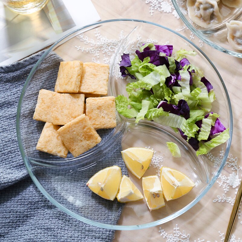 Glass tredelt tallerken frokost fruktsalat separat dessert snack tallerken  pf9062
