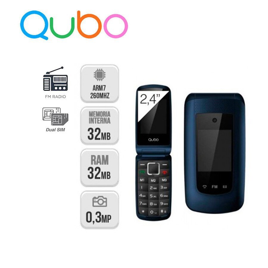 Qubo téléphone portable pliant Senior SOS Radio MP3 clés grand Neo/Neo 2/Xeus/X229 rouge bleu noir