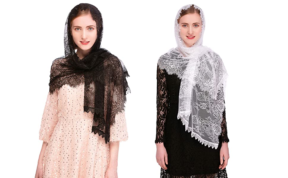 Pañuelo de encaje francés para mujer, Mantilla con velo para la cabeza de mujer,