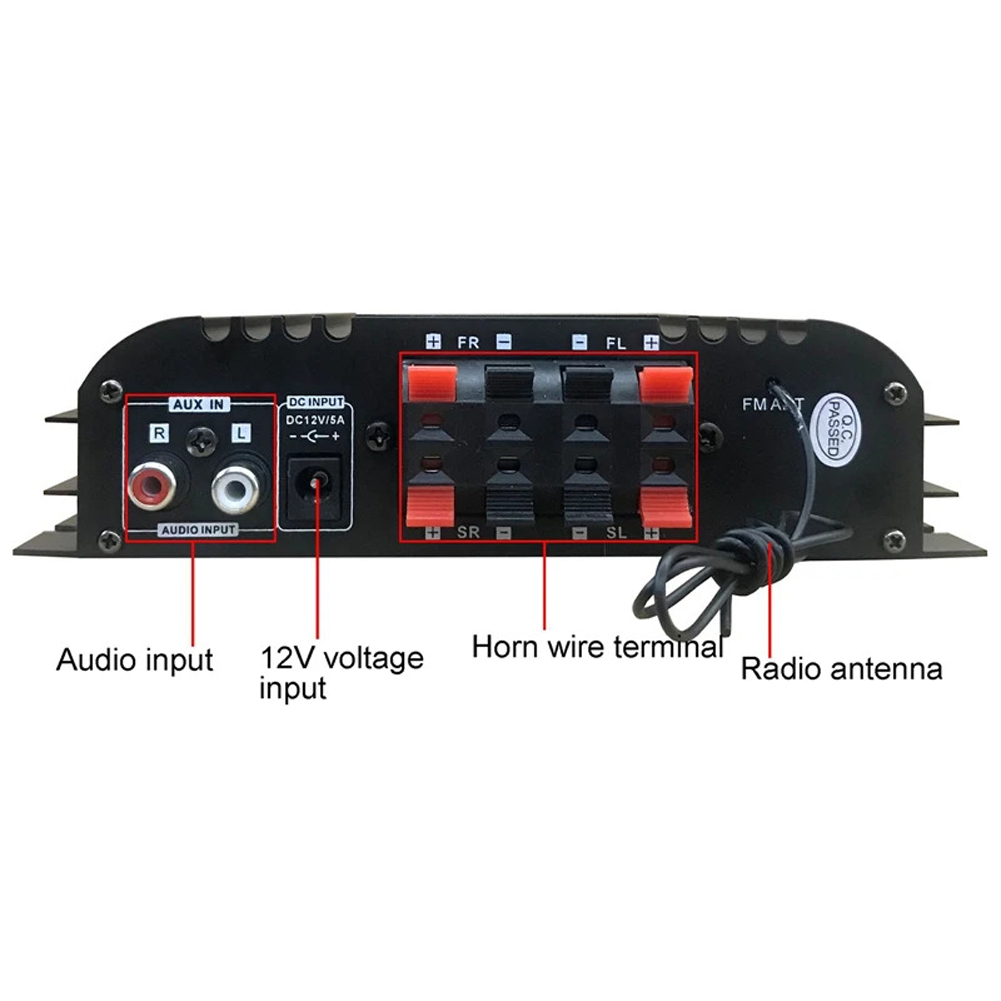 1600 W Spitzenleistung Digitaler 4-Kanal-Audioverstärker FM-Radio USB Bluetooth-kompatibel Mini HIFI Digitaler Stereoverstärker Fernbedienung
