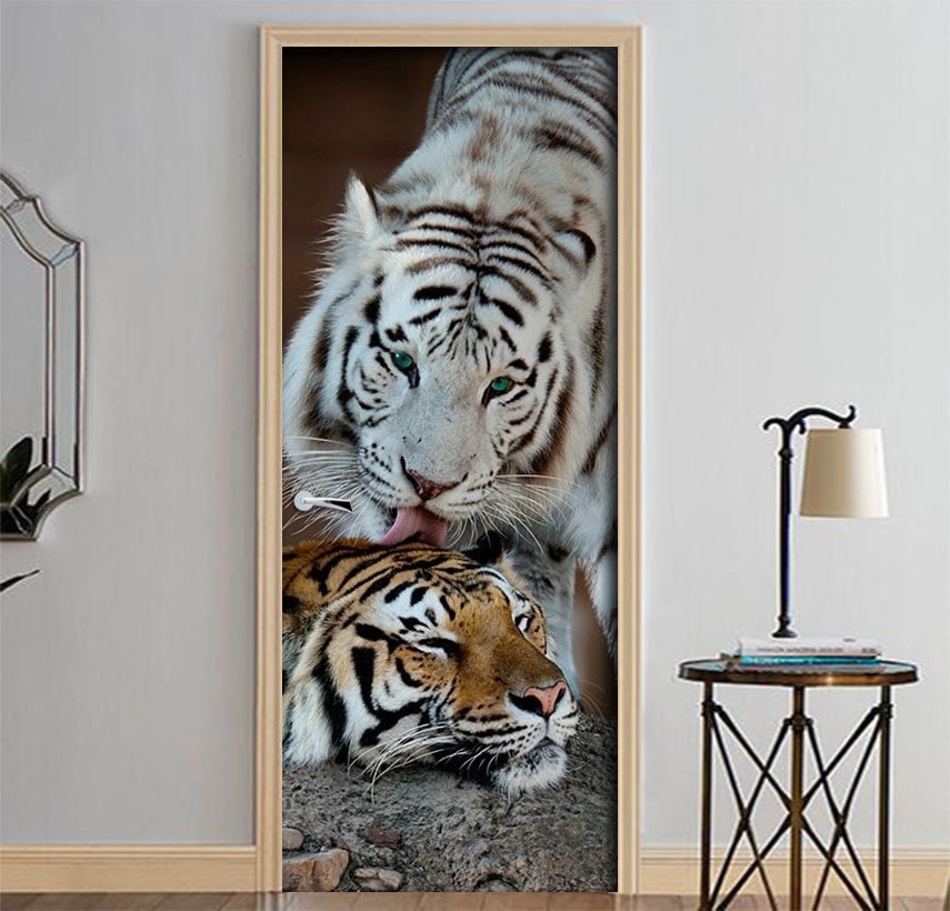 Tigers Deur Stickers Behang Voor Woonkamer Slaapkamer Deur Behang Muurdecoraties Mural Muursticker