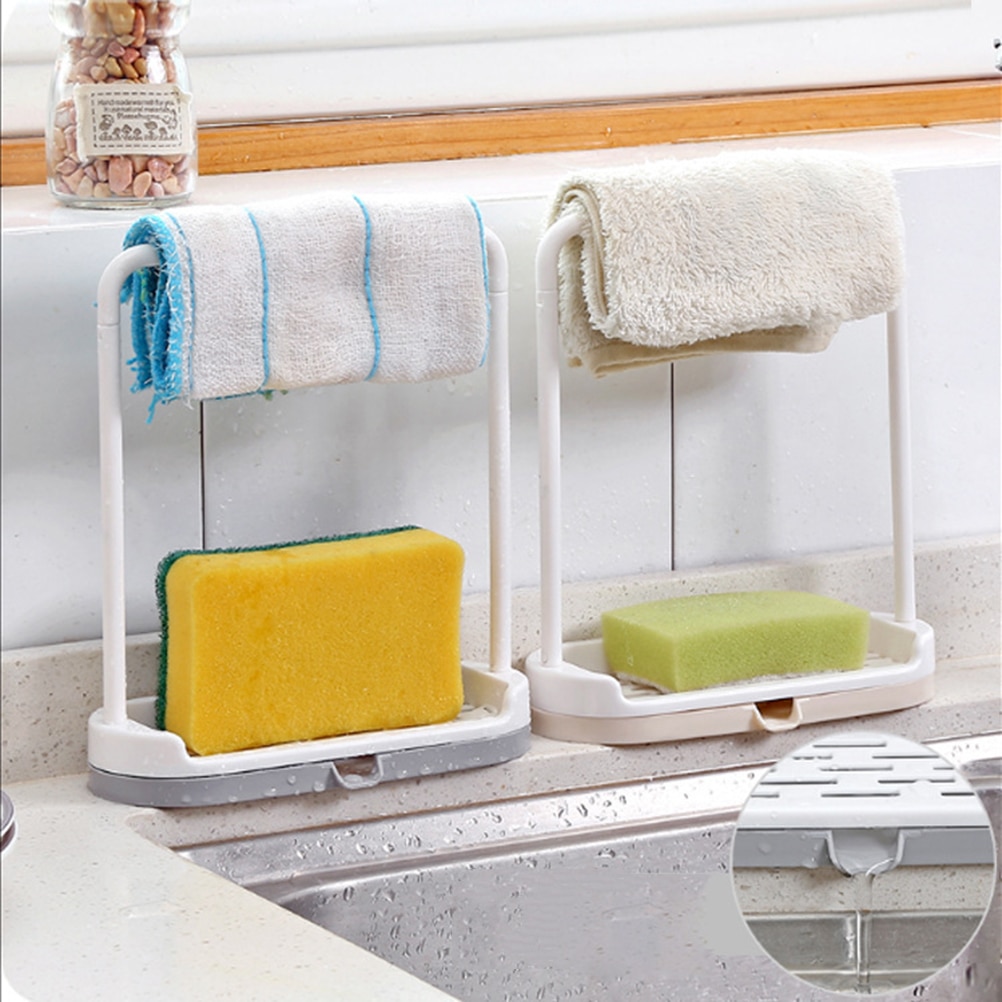 1pc Plastic Sink Caddy Organizer Rack Kitchen Sink Cleaning Brush Scrubbers Sponge Soap Towel Rack Holder Drainer (Random Color)