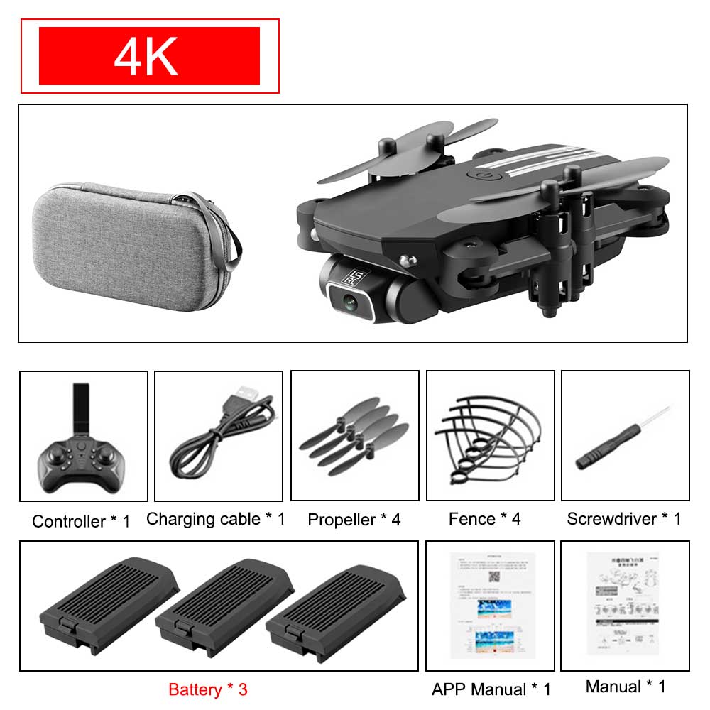 KaKBeir drone 4k HD wide angle camera wifi fpv drone height keeping drone with camera mini drone video live rc quadcopter dron: black 4K 3BA bag