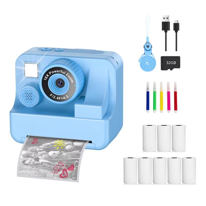 Bee Kids Camera Instant Camera 1080P HD Dual Lens Selfie Digitale Camera Print voor Meisjes Jongens Kerst Verjaardagscadeautjes Speelgoed: Silver / Gray