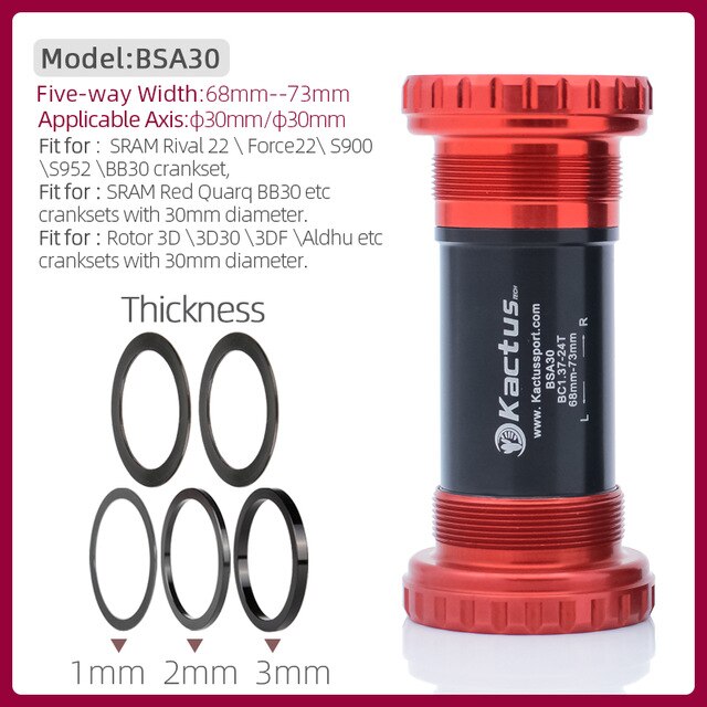 KACTUS BSA30 Central Movement Ceramic Bearing Bike Bottom Bracket Fit for SRAM Rival 22 \ Force22\ S900 etc Bicycle Cranksets: Red