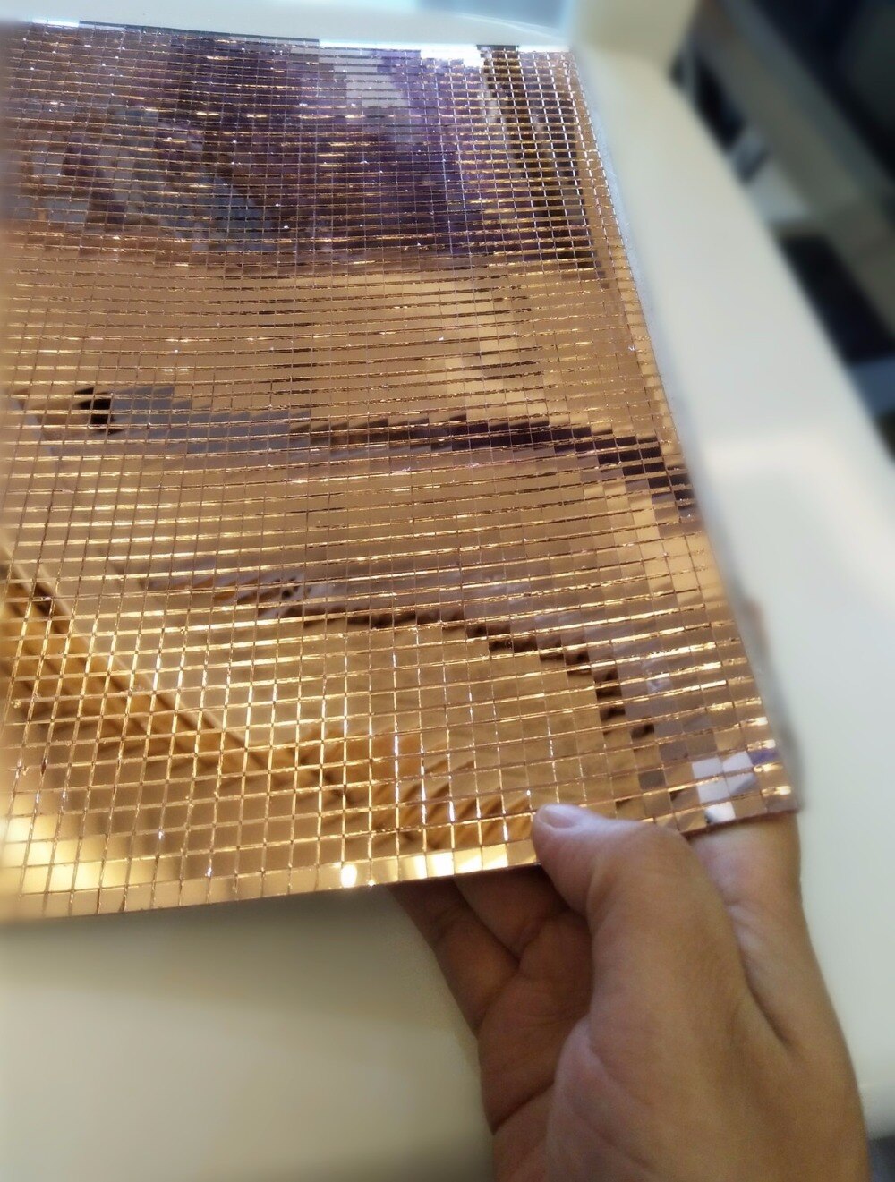 Rose guld selvklæbende ægte glas spejl fliser håndværk, farvede mini firkantede spejle mosaik fliser til diy projekter