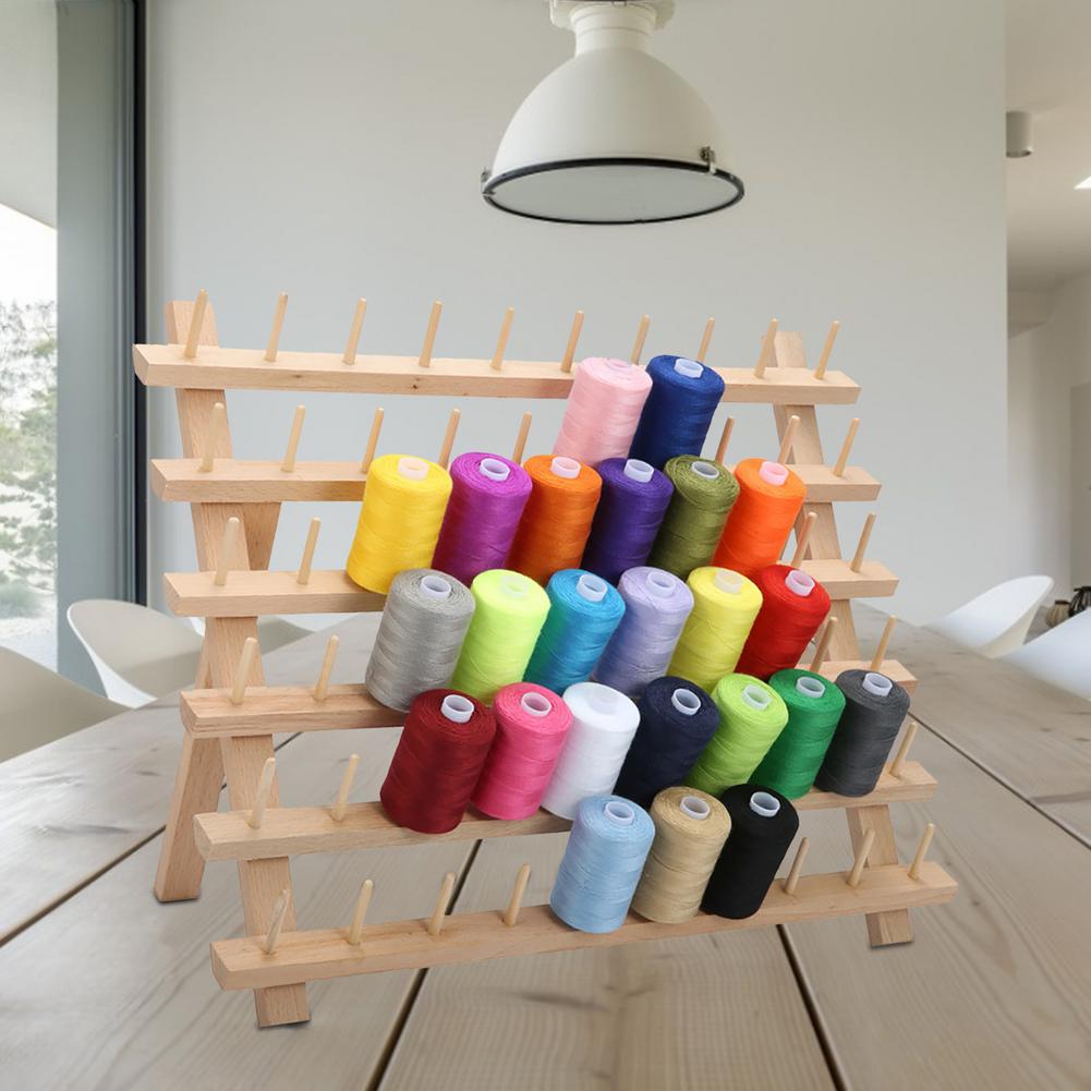 Suporte de madeira dobrável para fios, suporte para linha de costura, organizador e armazenamento de fios de bordar, 30/60