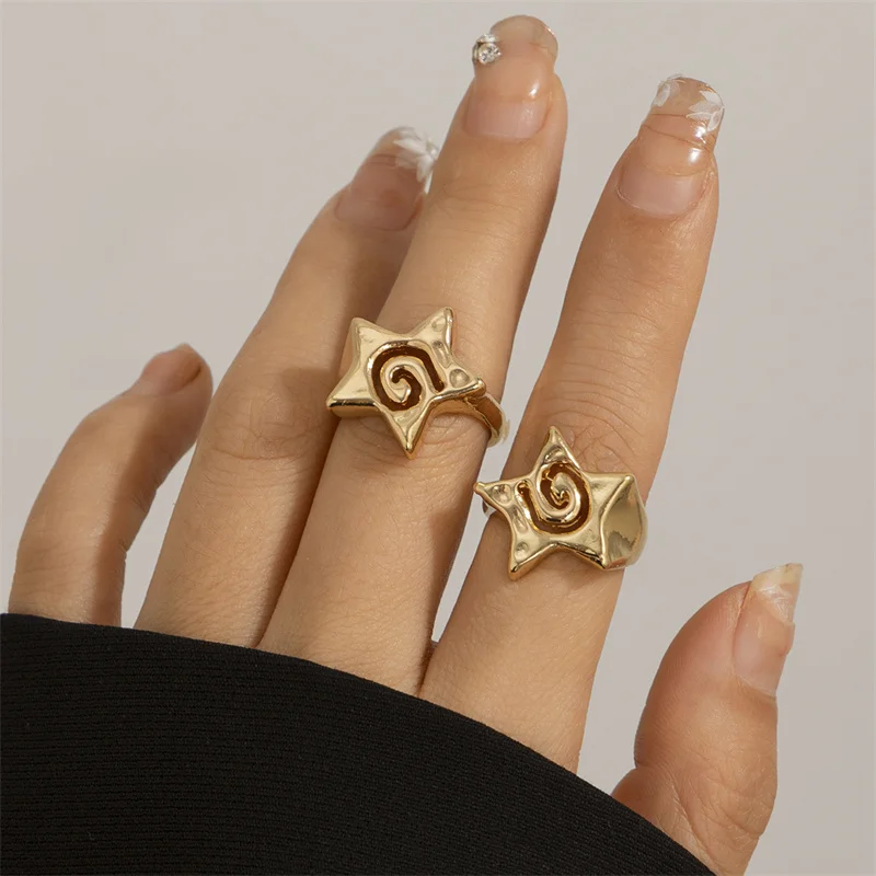 2 unids/set de anillos huecos para mujeres y hombres, Punk, estrella de cinco puntas, geométrico, Color dorado y plateado, conjuntos de anillos de joyería para nudillos