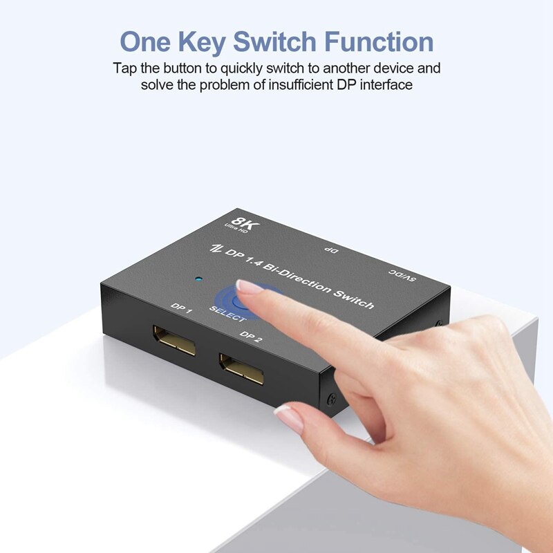 Displayport Switch, 8K Bidirectional DisplayPort 1.4 Switch Converter DP 1 X 2 Splitter for PC Projectors Monitors