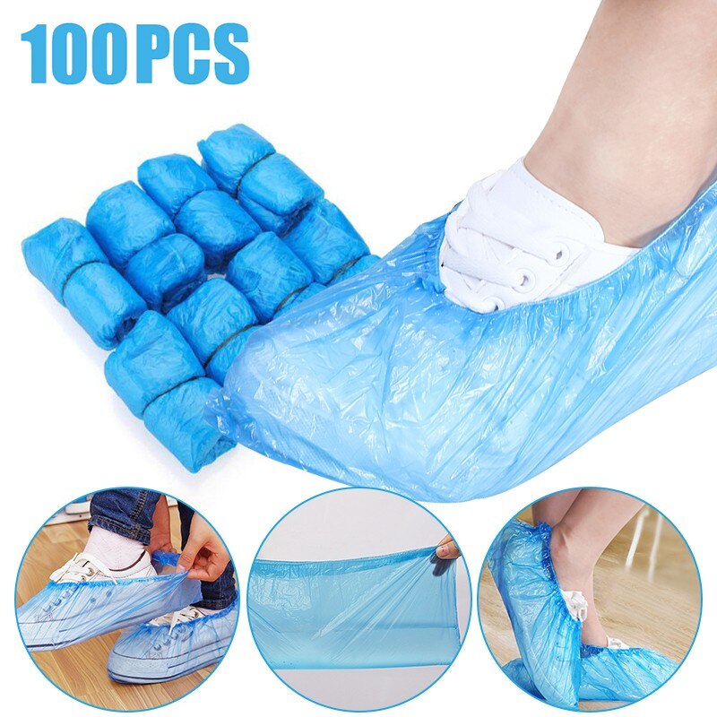 100Pcs Disposable Plastic Anti Slip Boot Safety Shoe Cover Cleaning PVC Plastic Over Shoes Shoe Boot Covers Carpet Protectors: Default Title