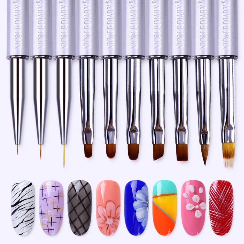 Nicole diary 1 pc gradiënt schilderpen tekenkwast witte strass handvat nagelkunstgereedschap